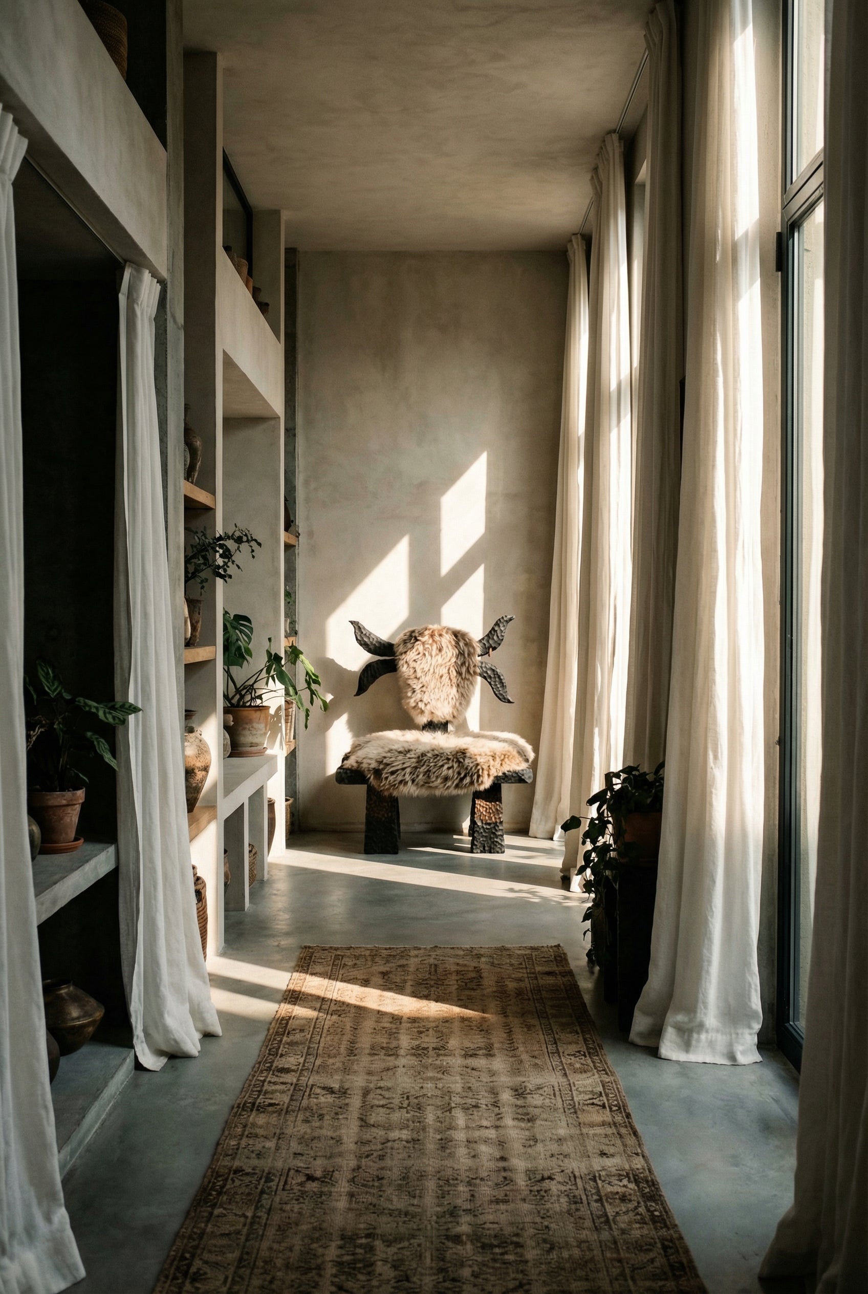 Generated with Kive ai down the end of a airy minimal hallway moody lighting pro